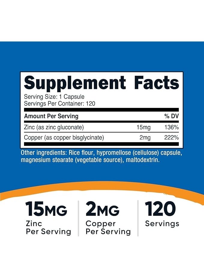 Nutricost, Zinc + Copper, 120 Capsules - Image 3